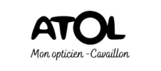Logo du magasin d’optique ATOL à Cavaillon, avec le nom ATOL stylisé en lettres capitales.