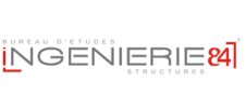 Logo de l’entreprise Ingénierie 84, avec le nom stylisé en lettres grises et rouges et l’inscription « Bureau d’études structures ».