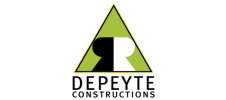 Logo de Depeyte Construction, représentant un triangle vert et noir avec un "R" stylisé au centre.
