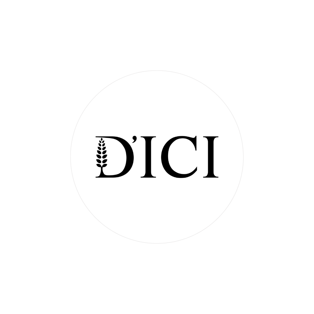 Logo officiel de la boulangerie D'ICI Logo de la boulangerie D'ICI, avec typographie élégante et une illustration d'épi de blé stylisé dans la lettre "D".