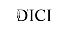 Logo de la boulangerie D'ICI, avec typographie élégante et une illustration d'épi de blé stylisé dans la lettre "D".